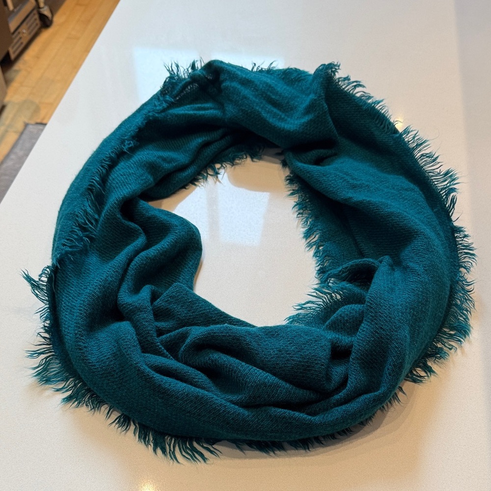Fringed Infinity Loop Scarf, Teal Blue, 100% Acrylic, Soft